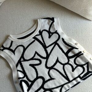 Anthropologie Black and White Heart Sweater Vest